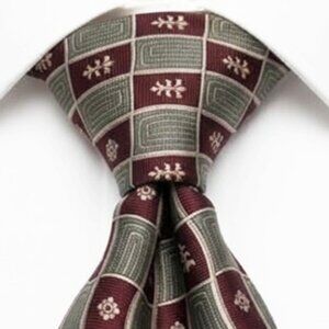 Essex Row Silk Tie Geometric Vintage Burgundy Red Blue Tan